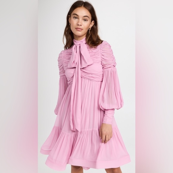 NWT | Zimmerman Celestial Ruched Tie Neck Chiffon Dress Size US 4 - Picture 2 of 14